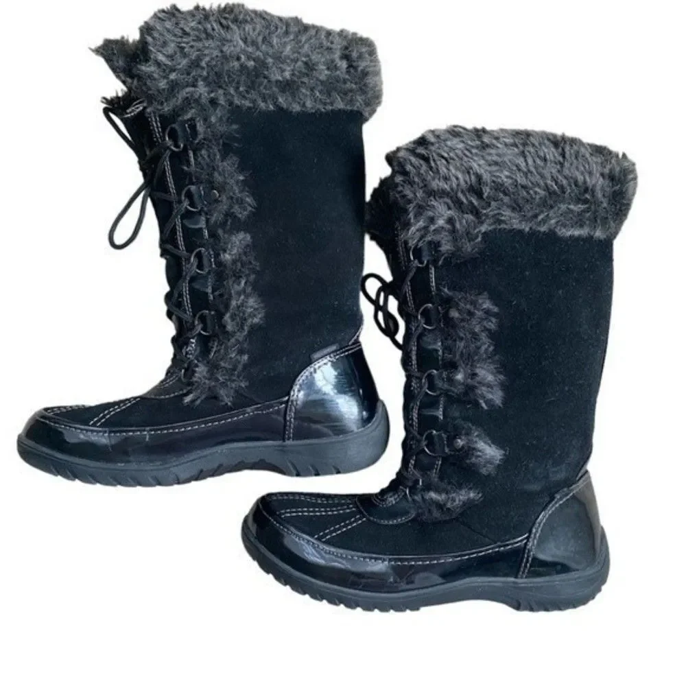 Sporto Millie Stone Suede W Faux Fur Lace-up Winter Snow Boot Waterproof Sz 9M